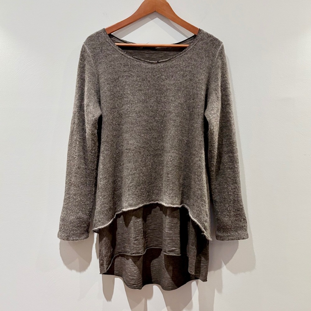 Cherishh Italy Mohair Cotton Layered Knit Top Brown High Low Hem - Size Large